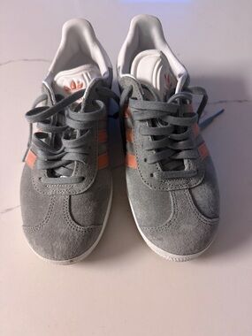 adidas Gray Suede Sneakers with Peach Accent Stripes